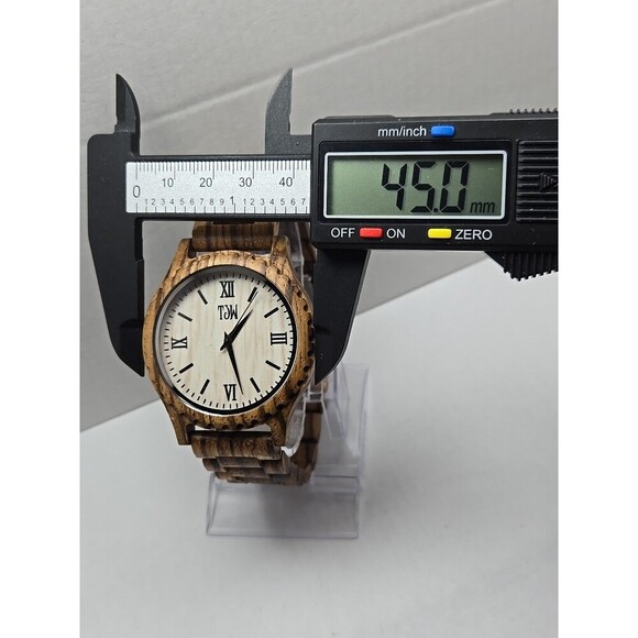 TJW Zebrawood Quartz Watch Roman Numeral Wooden Case 45mm New Battery Analog - Picture 5 of 10